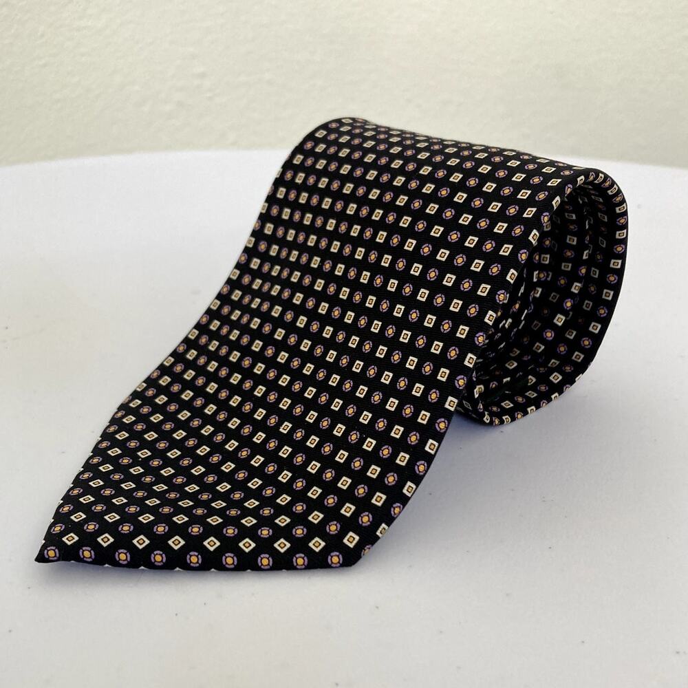 Lauren Ralph Lauren Necktie 100% Silk Black Label Geometrical Pattern 3.75/58